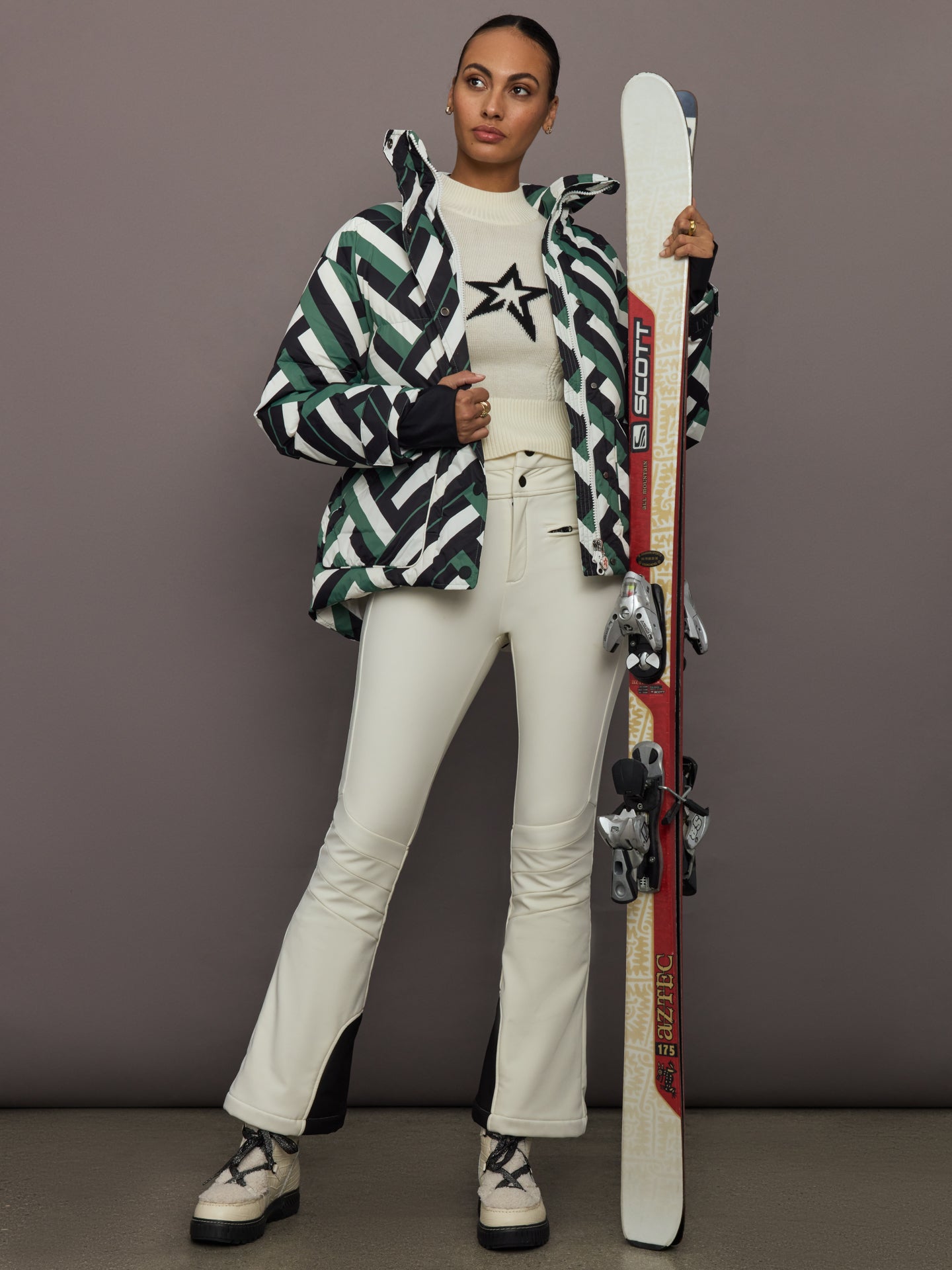 Carbon38 Cortina Ski Parka - Waffle Print - Green