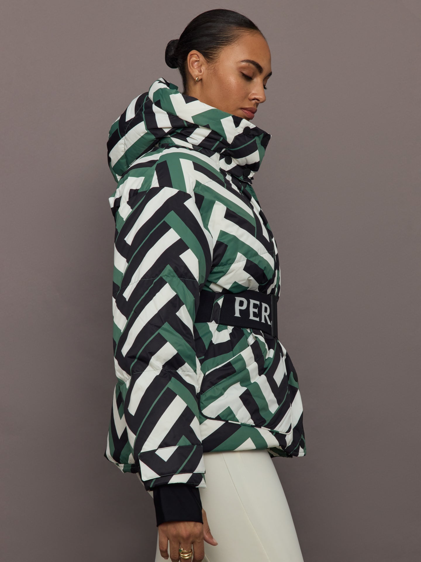 Carbon38 Cortina Ski Parka - Waffle Print - Green