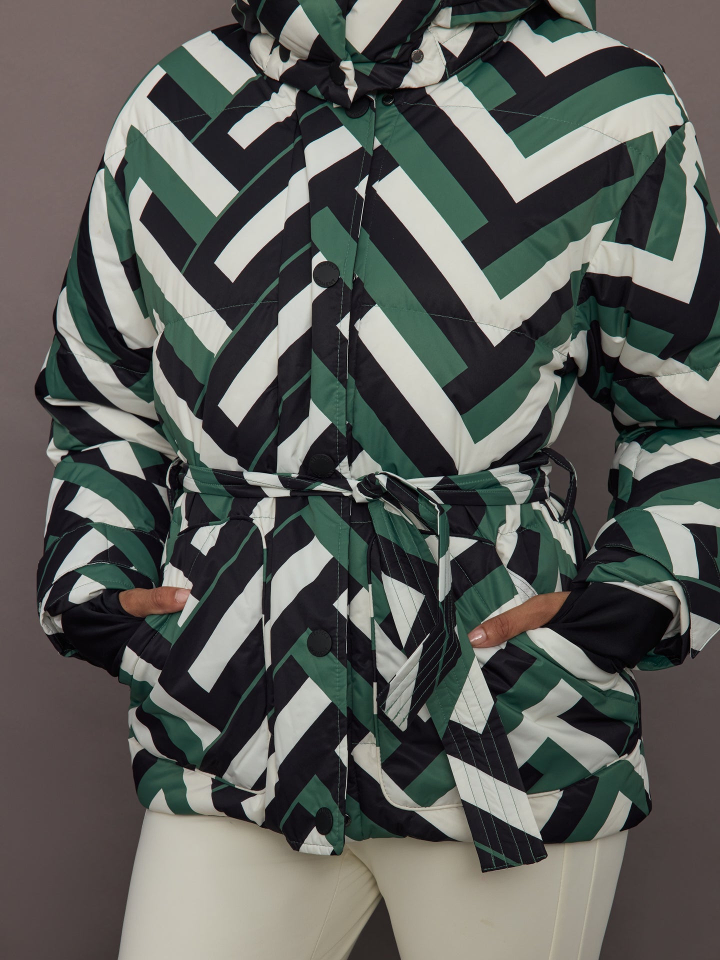 Carbon38 Cortina Ski Parka - Waffle Print - Green