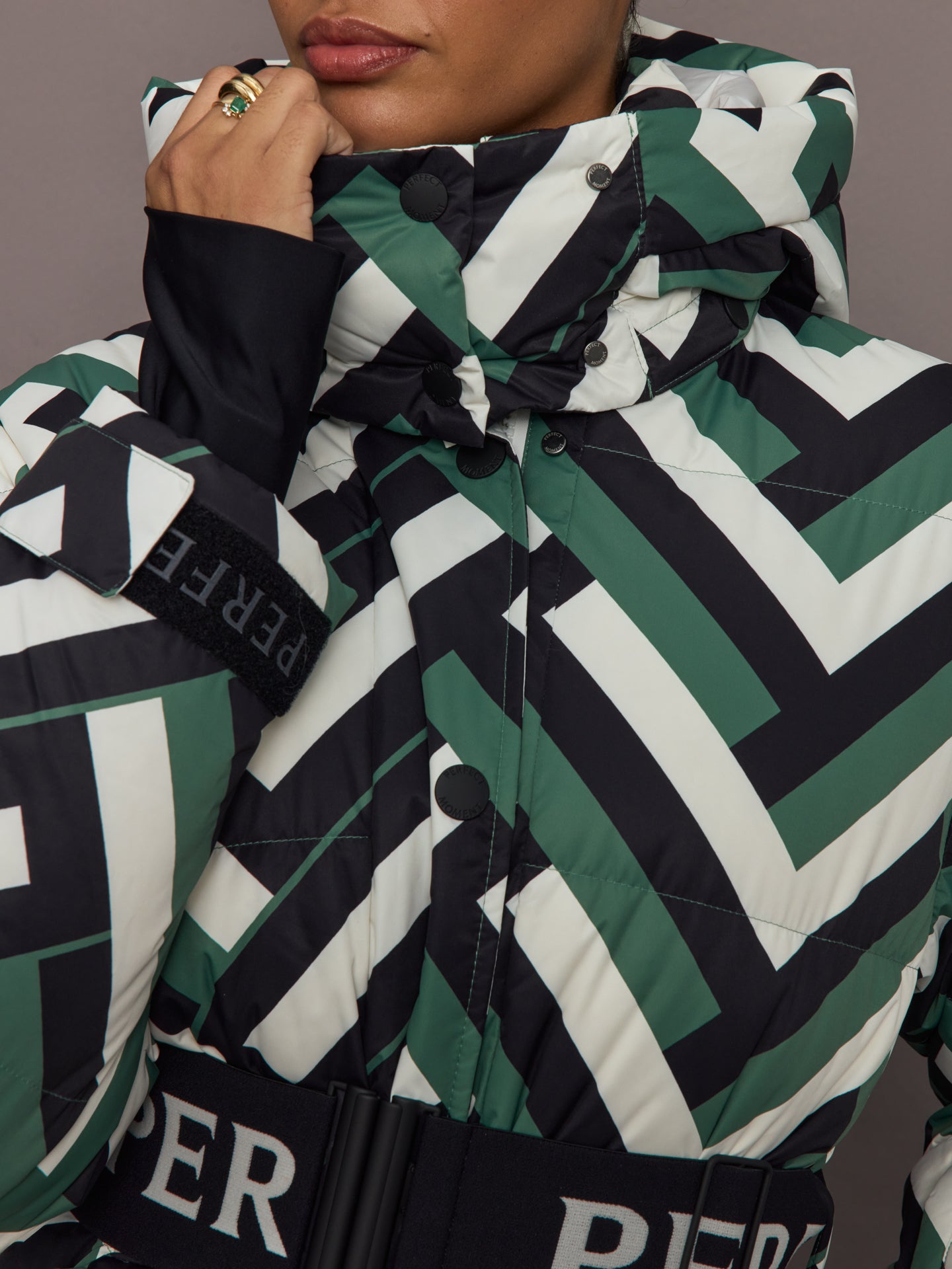 Carbon38 Cortina Ski Parka - Waffle Print - Green