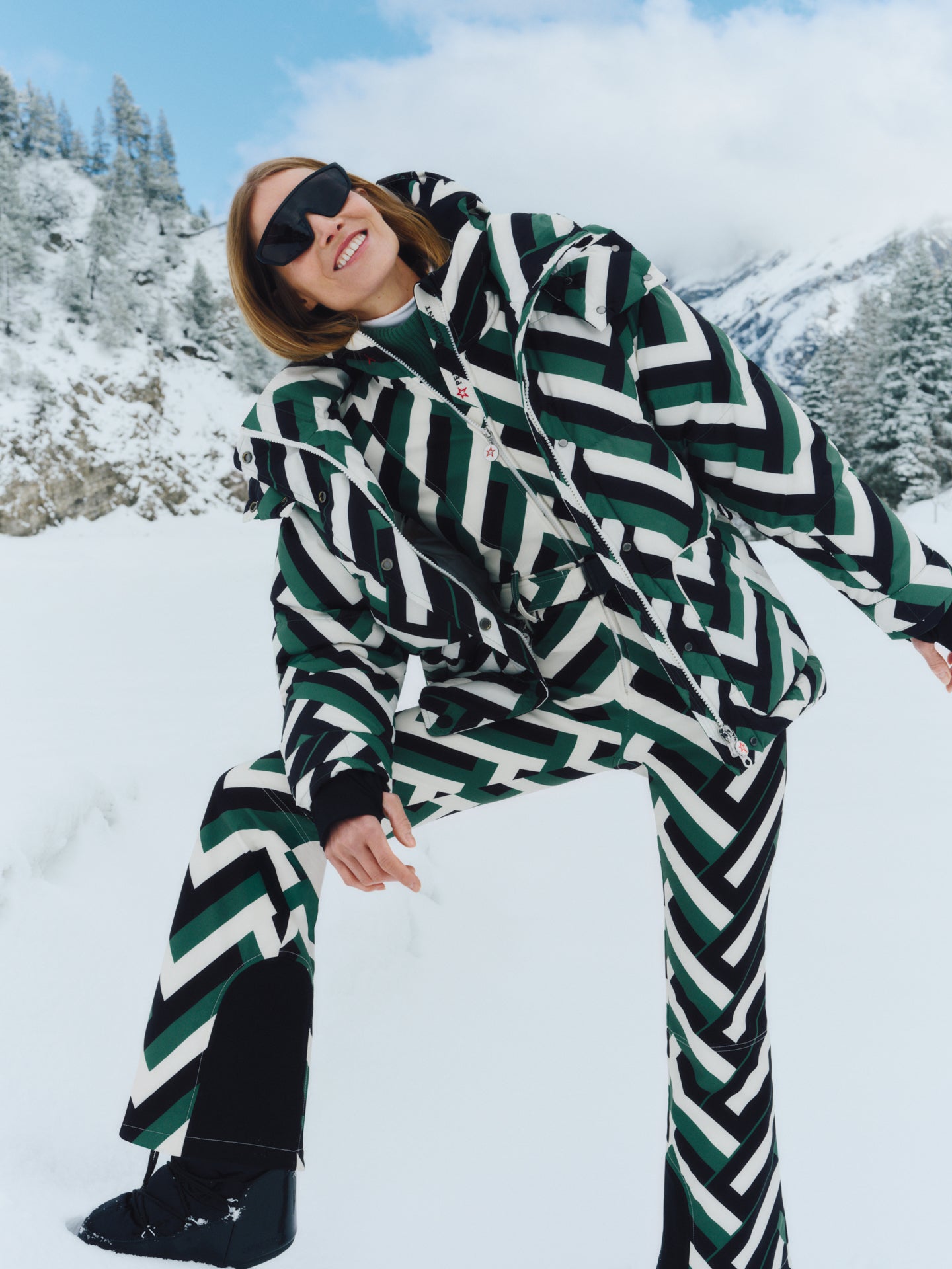 Carbon38 Cortina Ski Parka - Waffle Print - Green