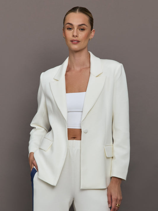 Carbon38 Single Breasted Blazer in Scuba - Ivory