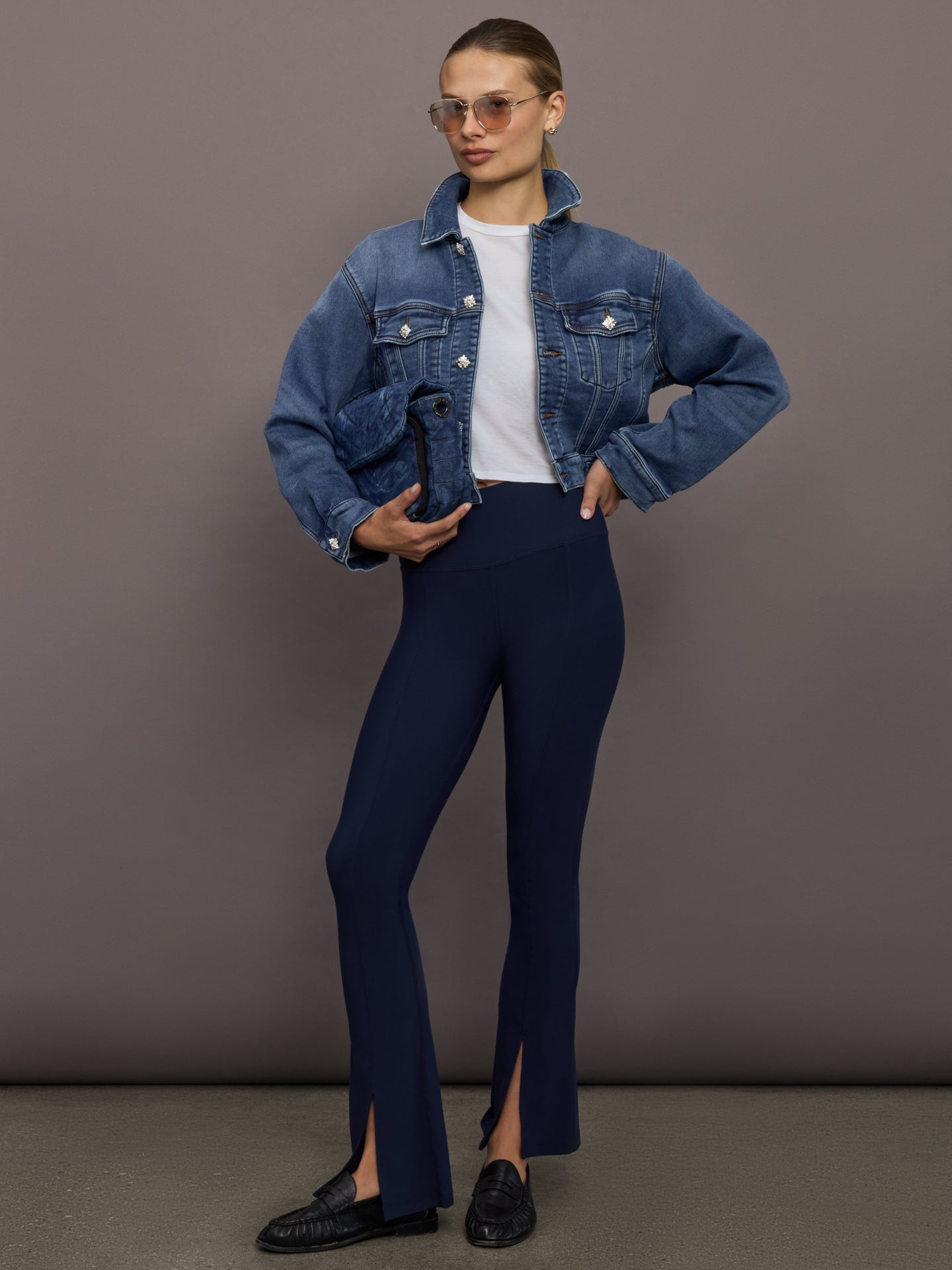 Carbon38 Jeweled Cropped Denim Jacket - Dark Wash