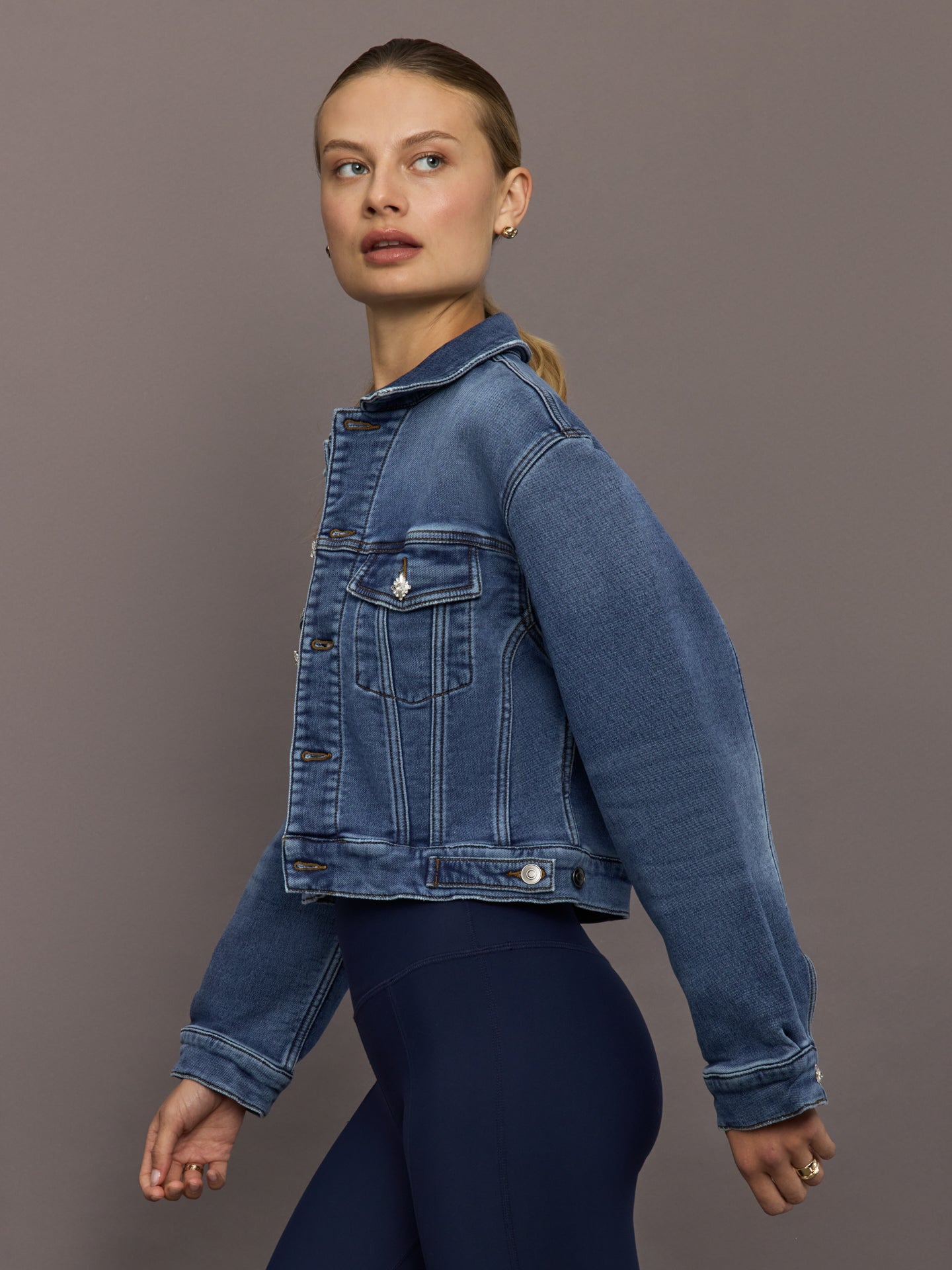 Carbon38 Jeweled Cropped Denim Jacket - Dark Wash