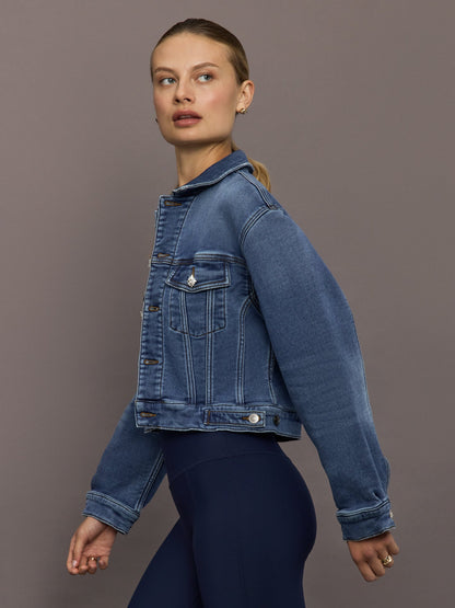 Carbon38 Jeweled Cropped Denim Jacket - Dark Wash