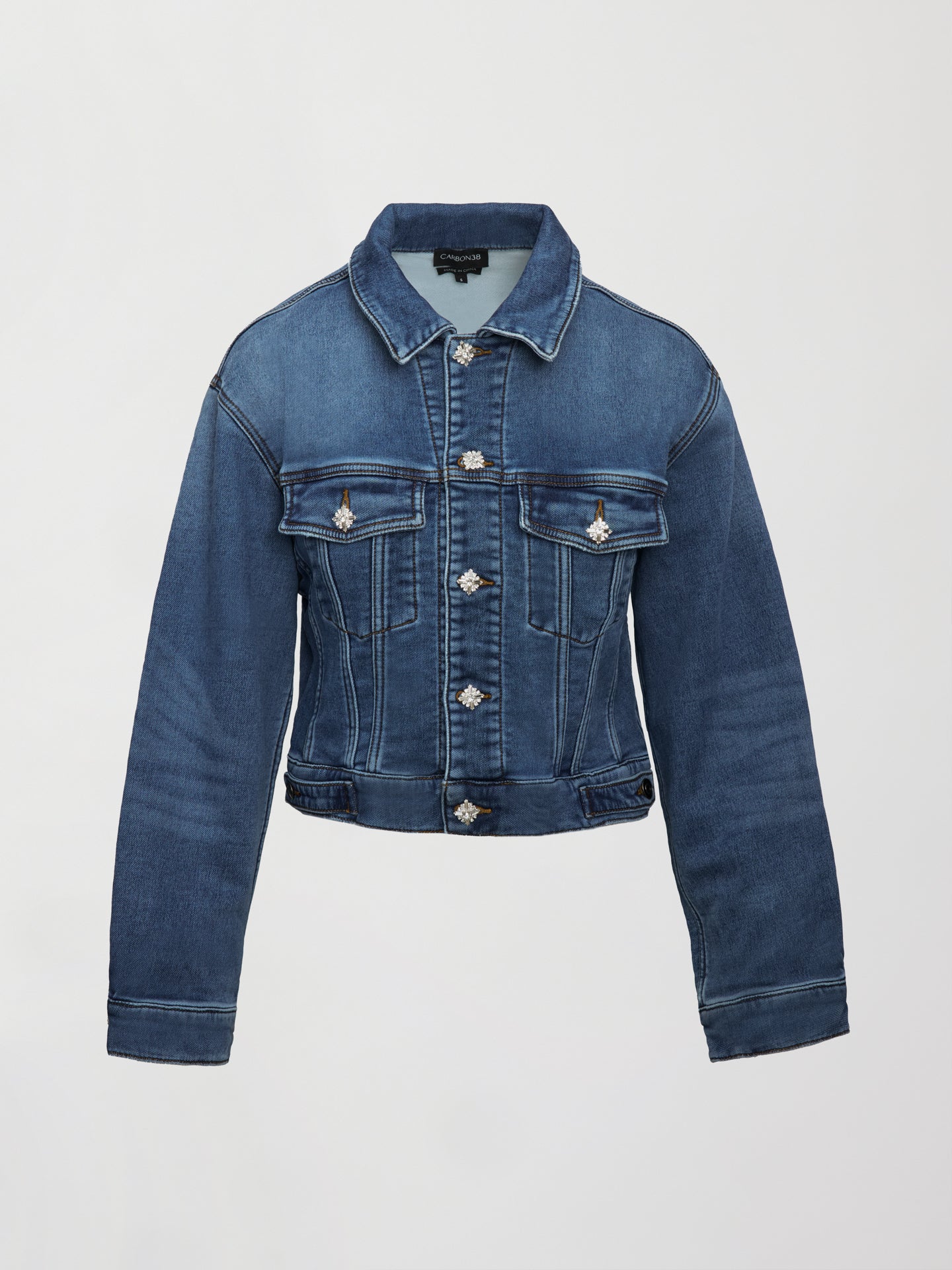 Carbon38 Jeweled Cropped Denim Jacket - Dark Wash
