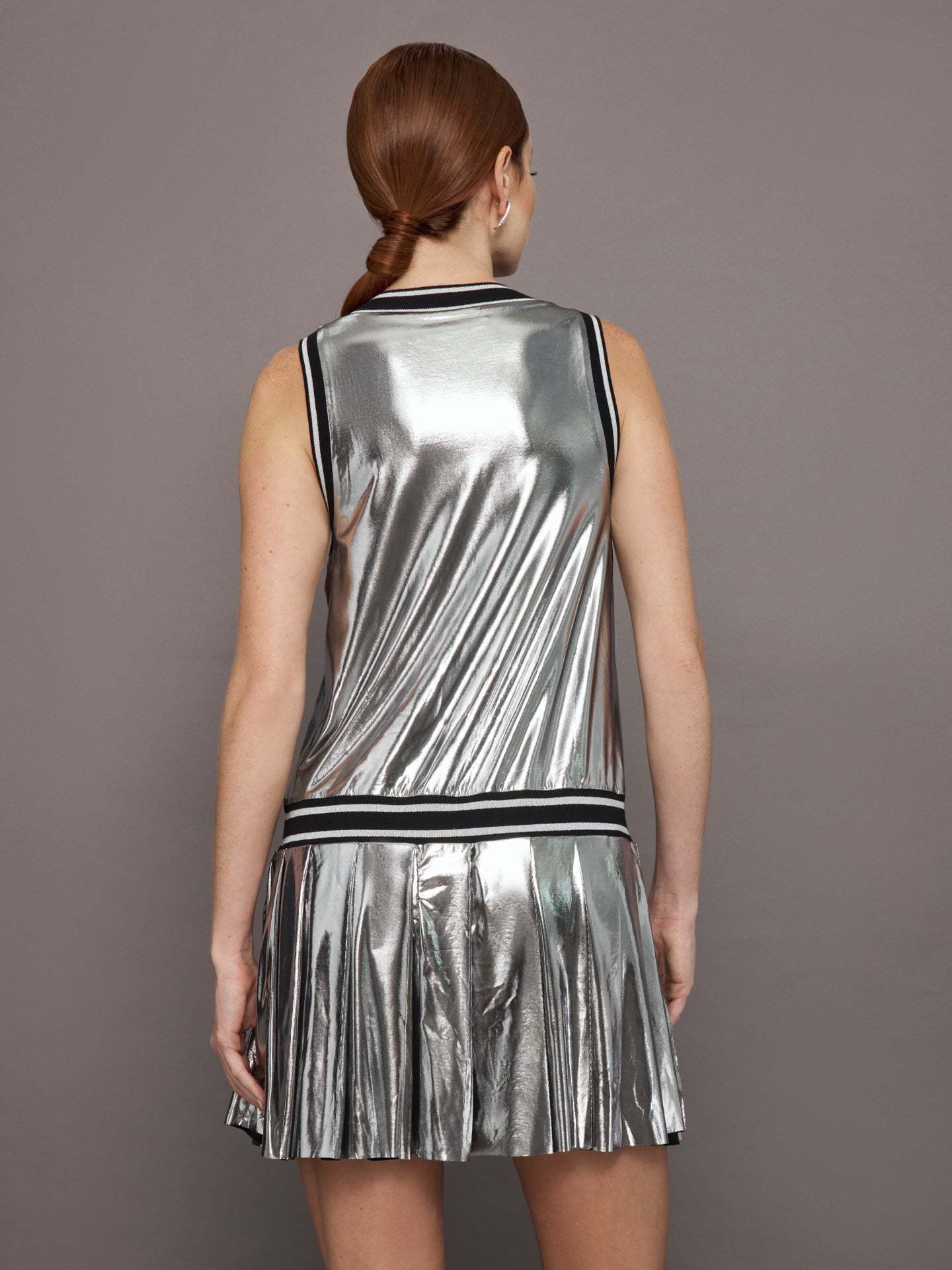 Carbon38 Metallic Pleated Tennis Dress - Silver