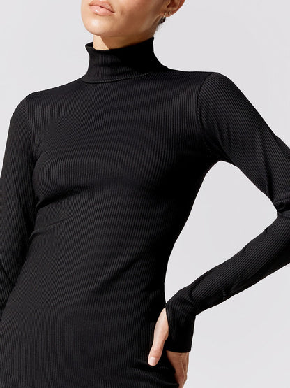 Carbon38 Ribbed Long Sleeve Dress - Black