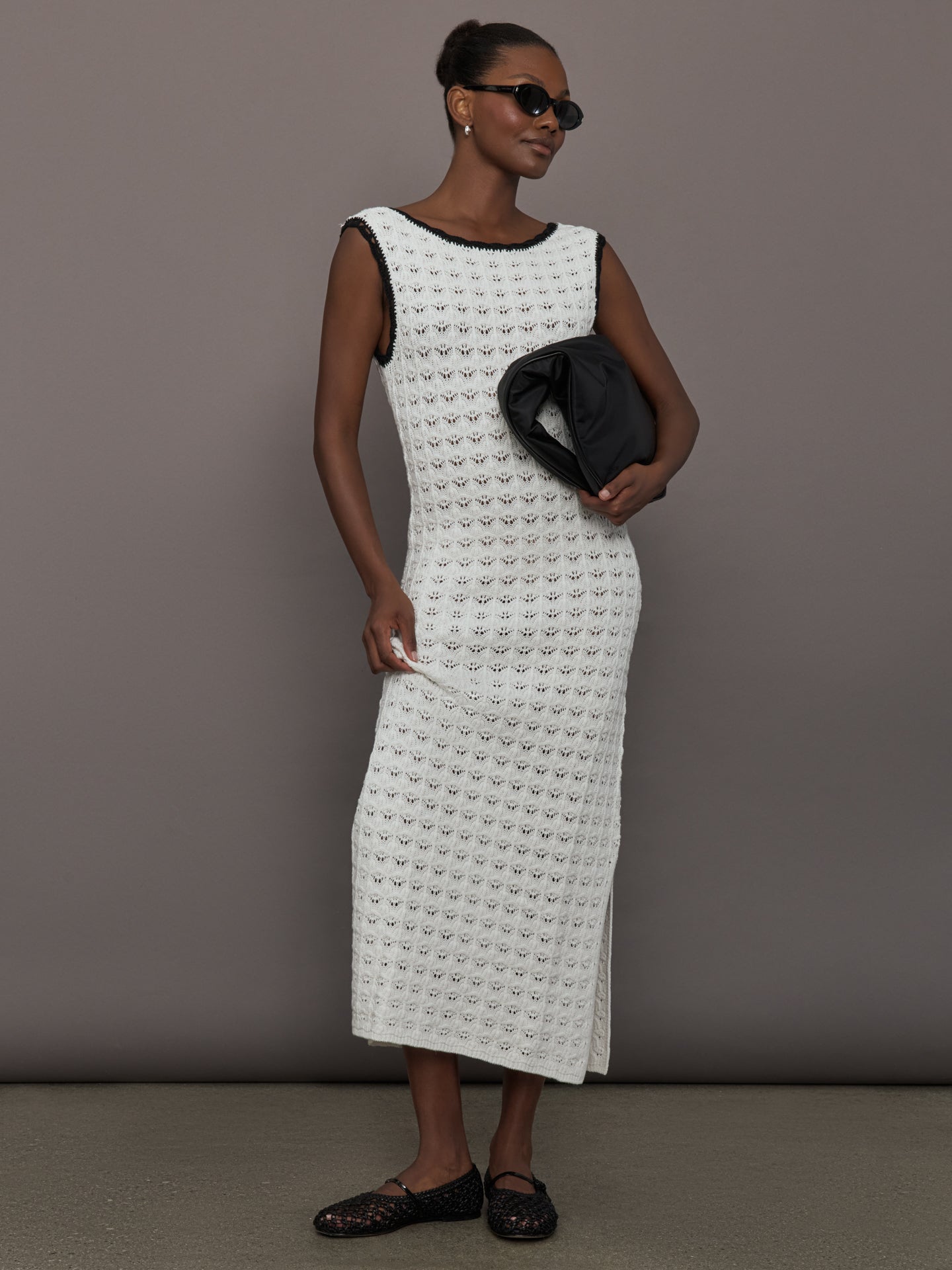Carbon38 Open Back Knit Crochet Dress - Ivory