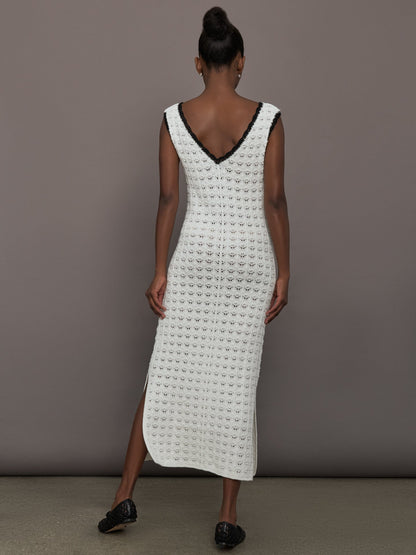 Carbon38 Open Back Knit Crochet Dress - Ivory