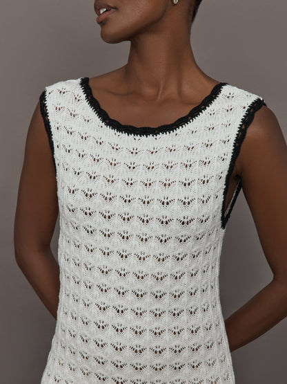 Carbon38 Open Back Knit Crochet Dress - Ivory