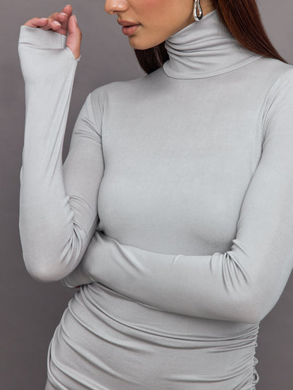Carbon38 Long Sleeve Turtleneck Pickleball Dress - Dove